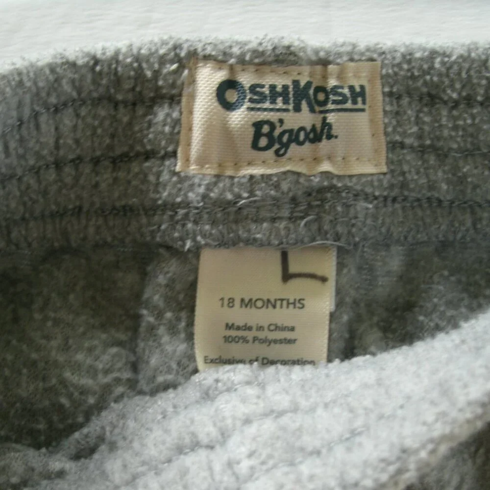 Oshkosh Boys Sweatpants Gray Fleece Elastic Waist Pull On 18 Months